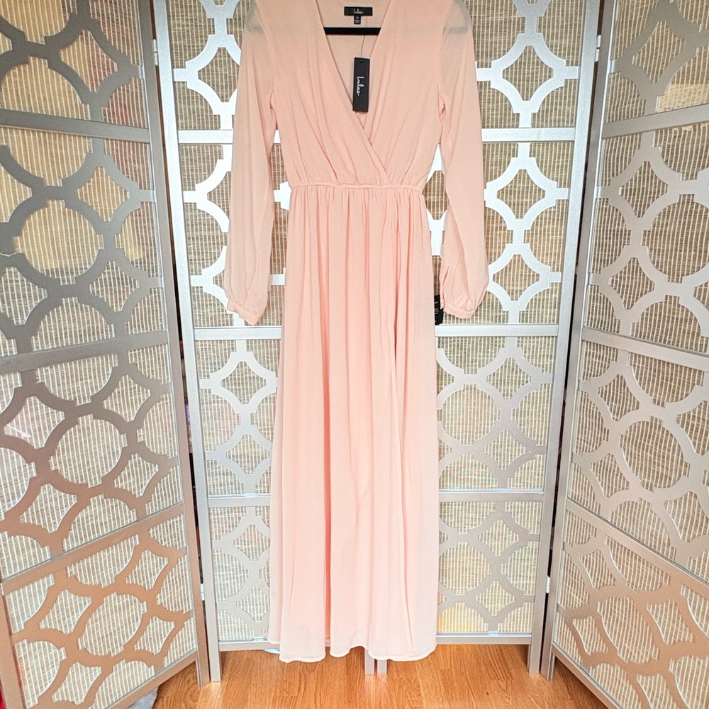 NWT Lulu's Pink Pleated Gown with Bishop Sleeves - Picture 9 of 9